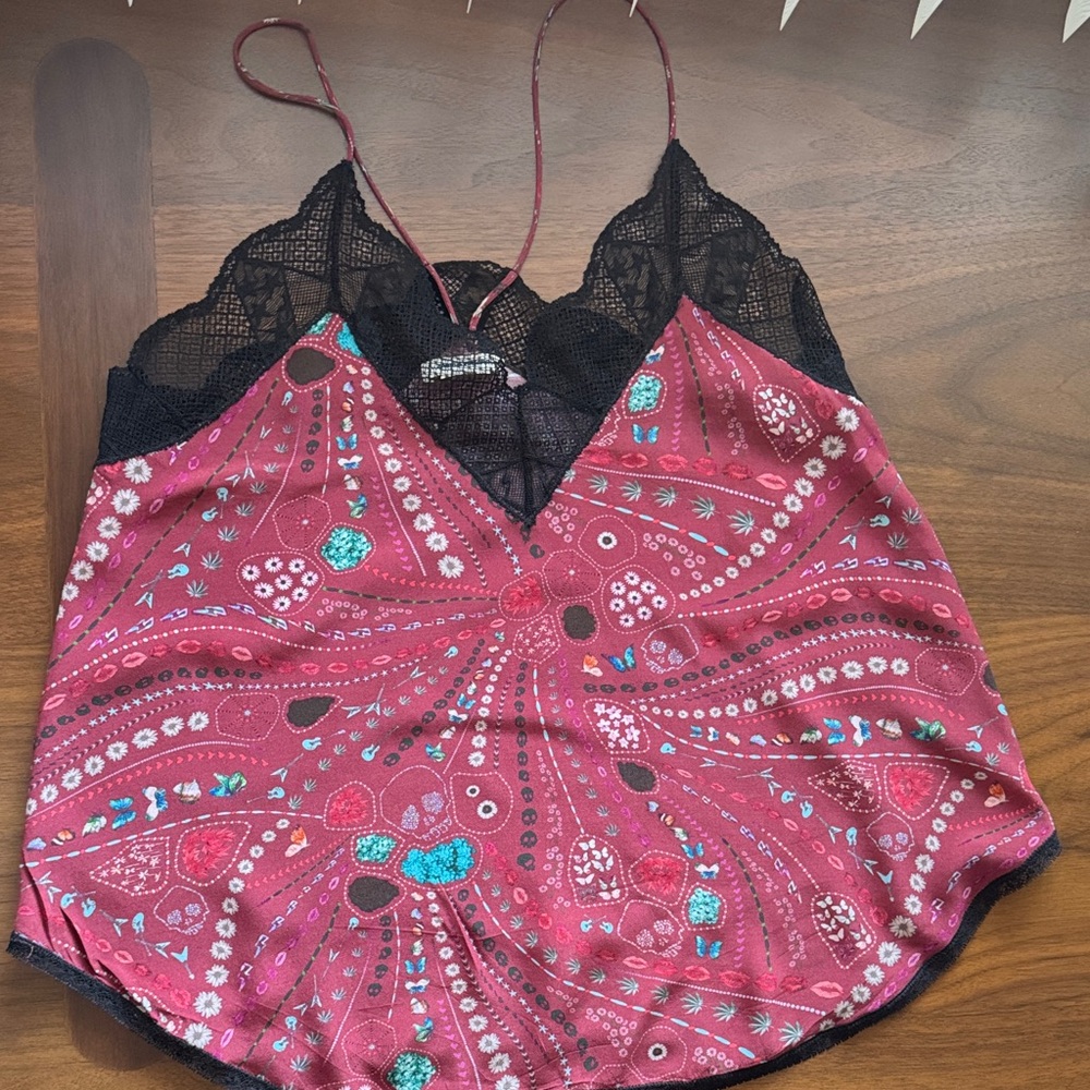 Zadig & Voltaire Burgundy Top with Black Lace